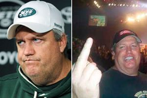 Left: Ryan after the AFC Championship Game loss; right: Ryan losing it in Miami